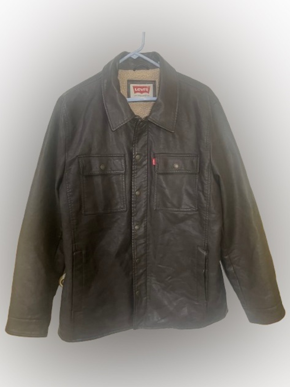 Levi's Jacket Men's Medium Faux Leather Sherpa Lined Trucker Brown Outdoor